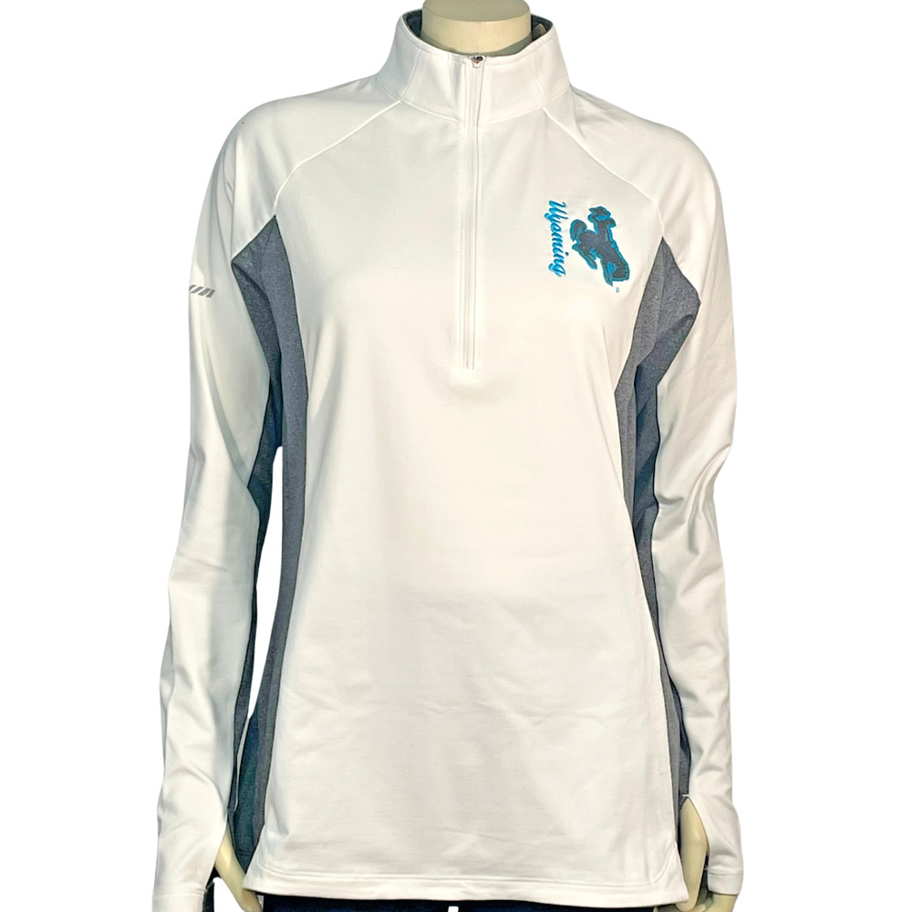 Sport-Tek Womens Sz L 1/4 Zip Athletic Pullover Top Stretchy Wyoming Bronco Logo